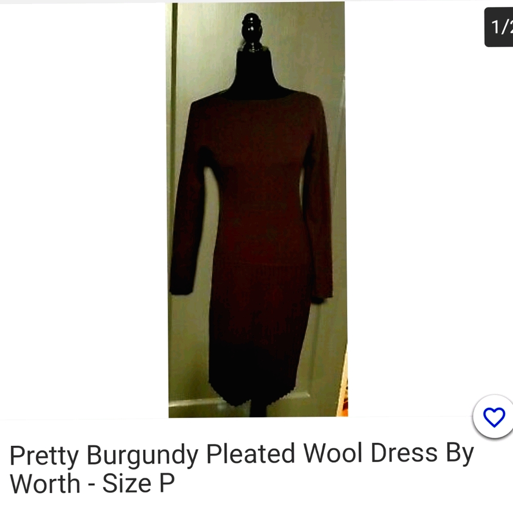 Burgundy pleated dress by Worth of New York
